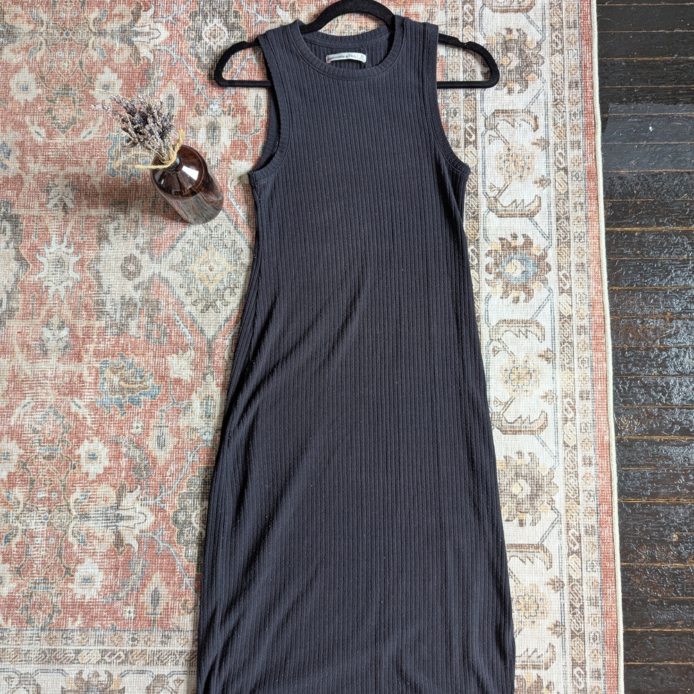 Abercrombie & Fitch Black Ribbed Midi Dress